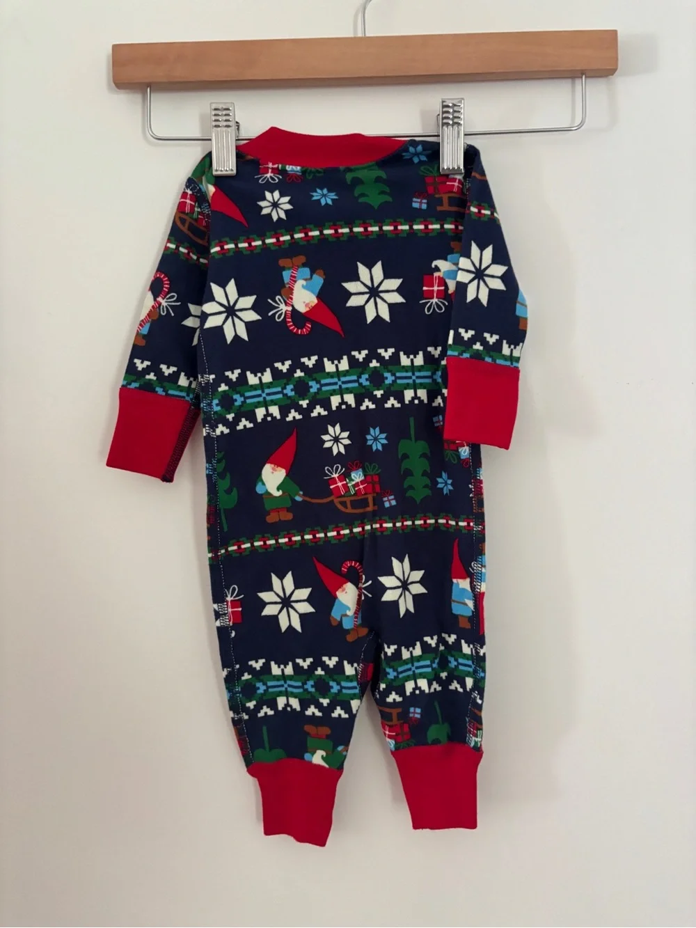 Hanna Andersson Navy One-Piece Footie with Red Trim & Gnome Print